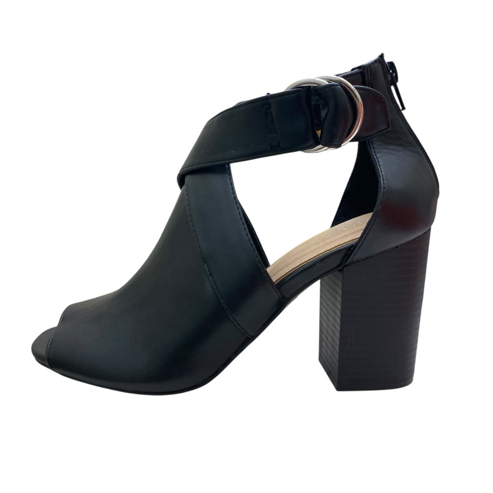 APT 9 Heels Womens 9 M Annual Back Zip Peep Toe Ankle Strappy Black Faux Leather